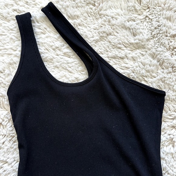 Princess Polly Double One Shoulder Black Ribbed Bodycon Midi Dress Women's Sz 4 - Picture 3 of 8